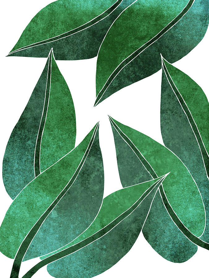 Tropical Leaf Illustration - Green - Botanical Art - Floral Design - Modern, Minimal Decor Mixed Media by Studio Grafiikka