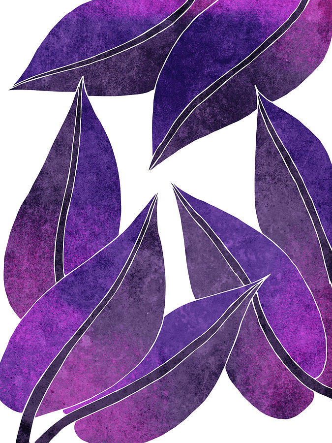 Tropical Leaf Illustration - Violet, Purple - Botanical Art - Floral Design - Modern, Minimal Decor Mixed Media