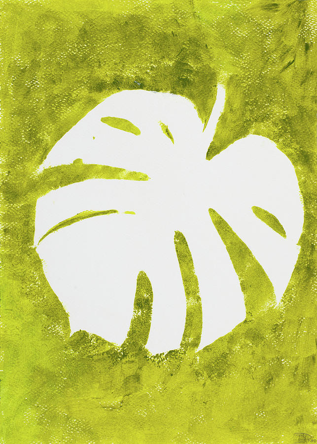 Stamp Painting - Tropical Leaf Stamp White by Patricia Pinto