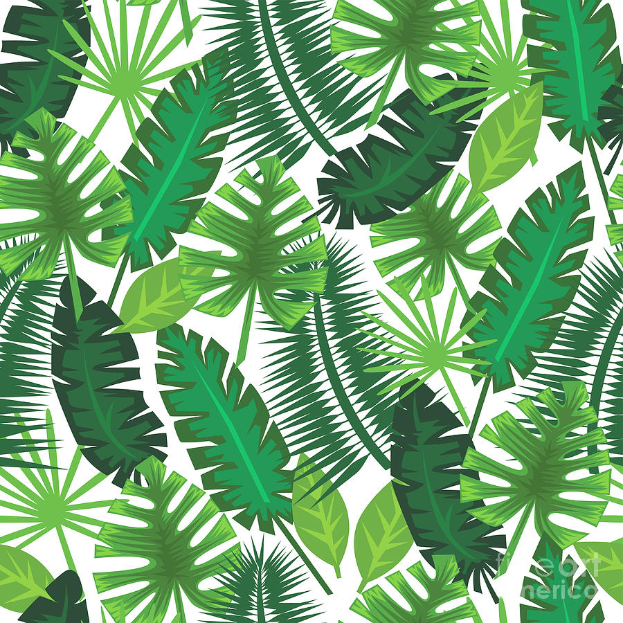 Tropical Leaves Seamless Pattern Digital Art by Vidoslava