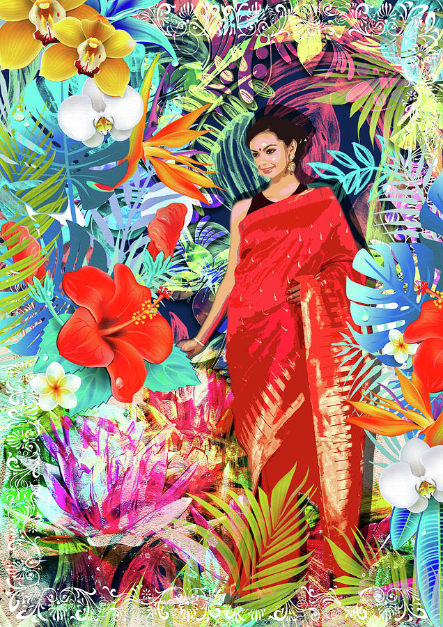 Jungle Mixed Media - Tropical Lotus Woman by Delyth Angharad
