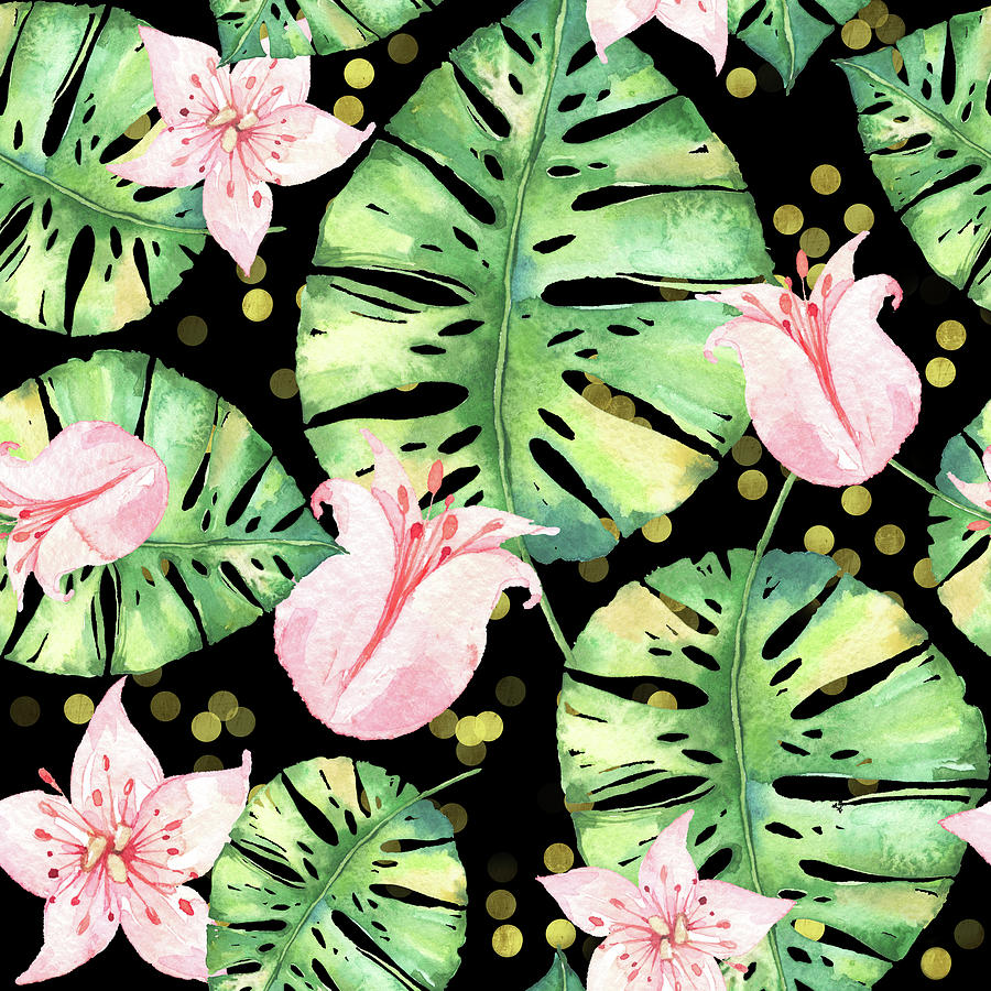 Flower Digital Art - Tropical Monstera Floral Pattern by Tina Lavoie