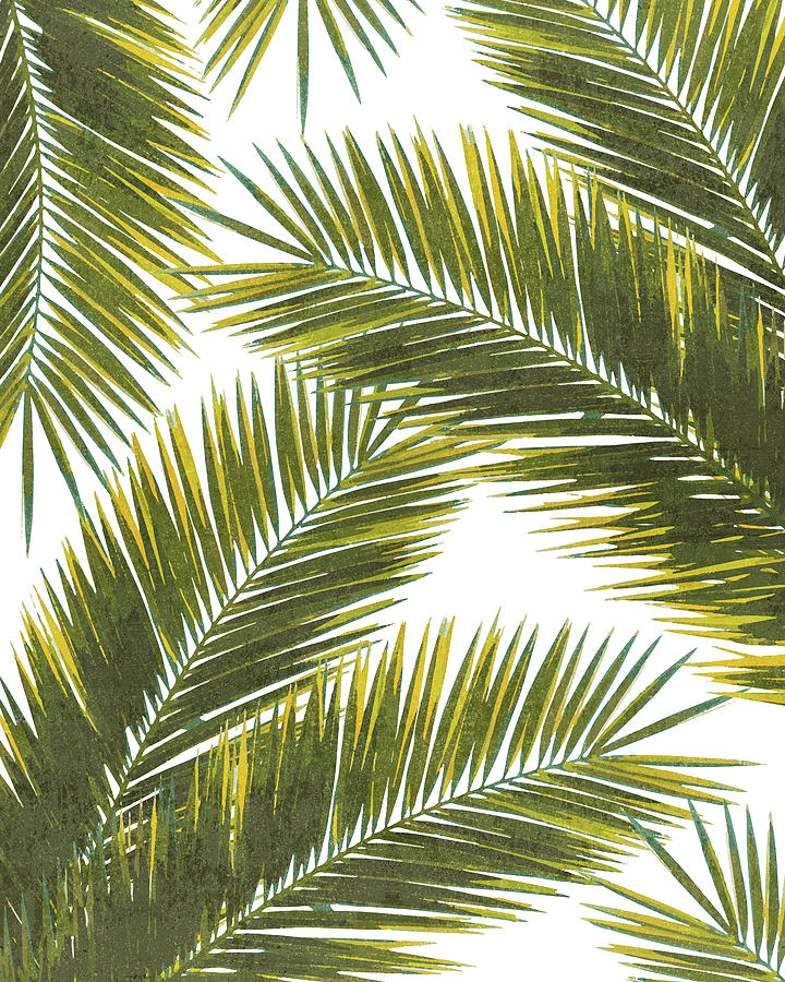 Tropical Palm Leaf Pattern 5 - Tropical Wall Art - Summer Vibes - Modern, Minimal - Green, Yellow Mixed Media