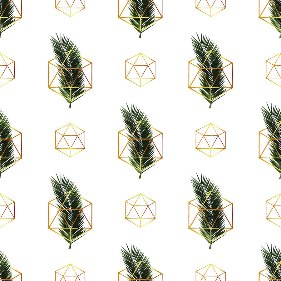 Tropical Palm Leaf Pattern - Gold Geometric Pattern 1 - Tropical Wall Art - Palm Leaf and Gold Mixed Media by Studio Grafiikka