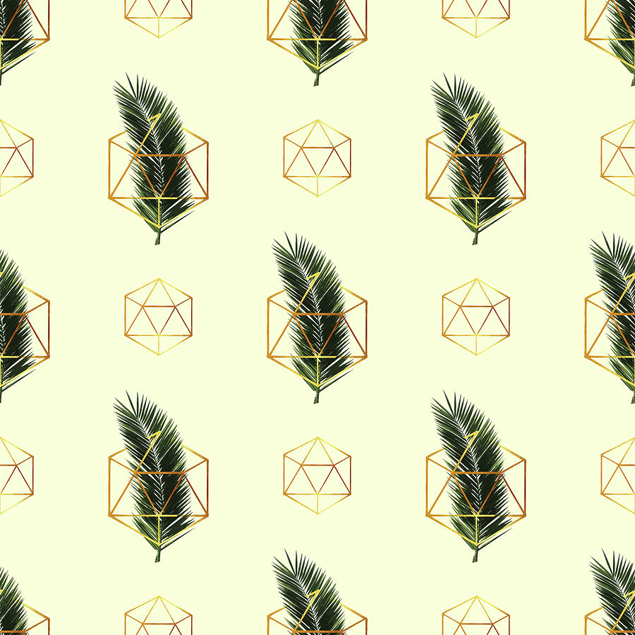 Tropical Palm Leaf Pattern - Gold Geometric Pattern 3 - Tropical Wall Art - Palm Leaf and Gold Mixed Media by Studio Grafiikka