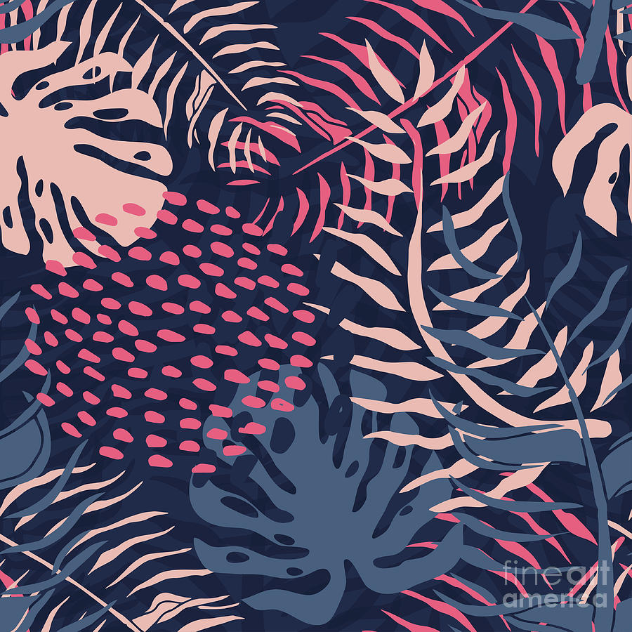 Tropical Seamless Pattern With Palm Digital Art by Yevhenii Dubinko