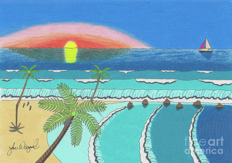 Tropical Sunrise Drawing by John Wiegand