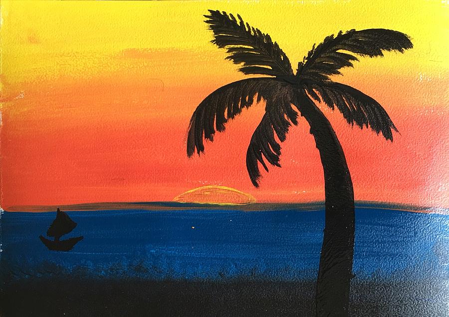 Tropical Sunset Painting by Moriah Cruz