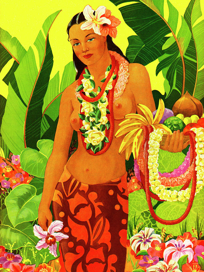 Vintage Drawing - Tropical Woman by CSA Images