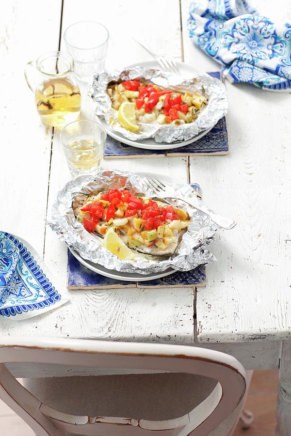 Trout Fillets In Foil With Apples, Tomatoes And Leak Photograph by Rua Castilho