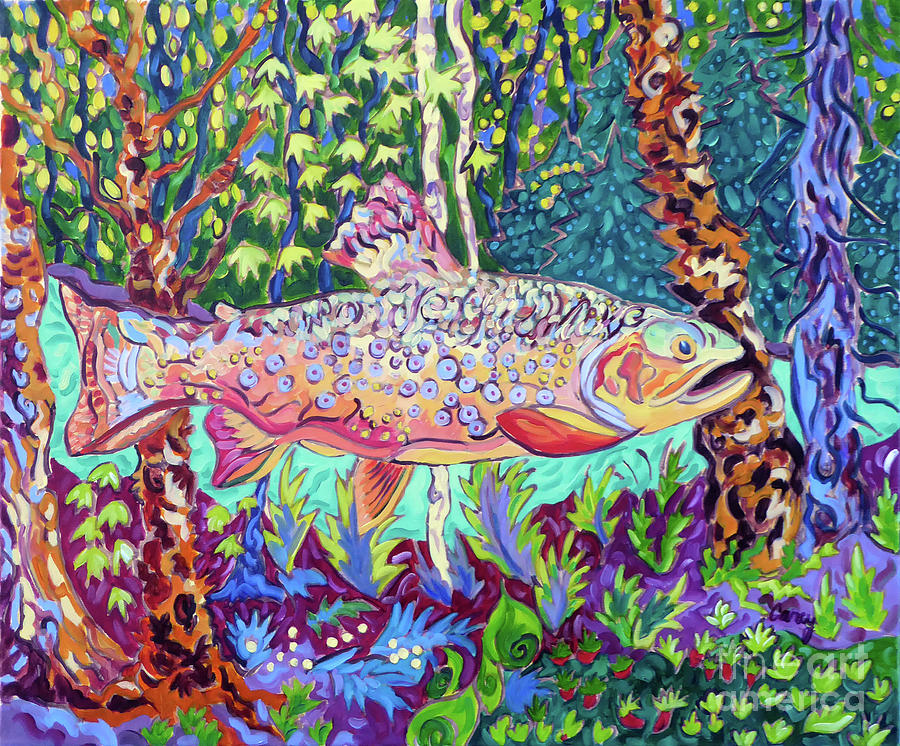 Trout in the Enchanted Circle Painting by Cathy Carey