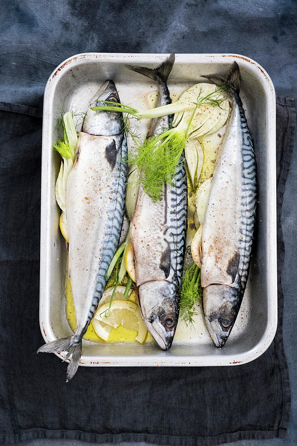 Trout With Dill And Lemons In A Oven Dish Photograph by Lucie Beck