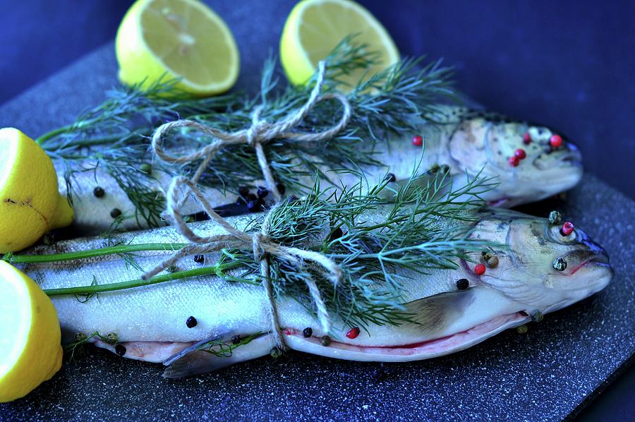 Trout With Dill, Pepper And Lemons ready To Roast Photograph by Dorota Piekarska