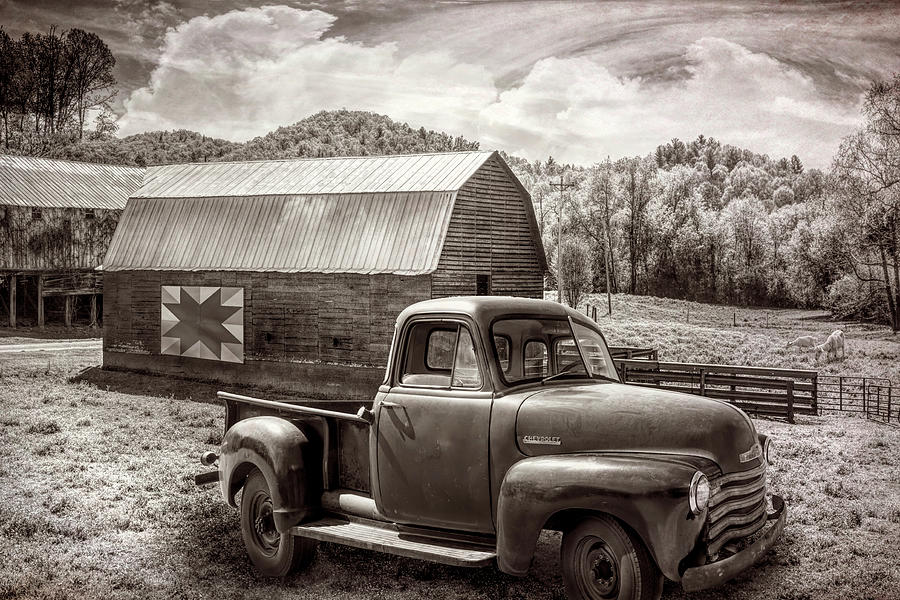 Truck at the Farm Barn in Sepia Tones Photograph by Debra and Dave Vanderlaan