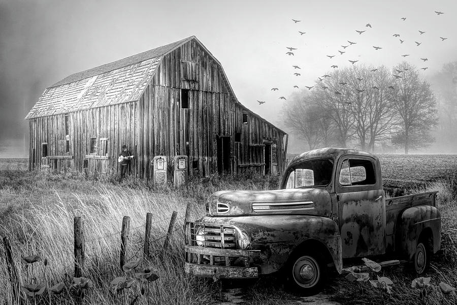 Truck in the Fog in Black and White Photograph by Debra and Dave Vanderlaan