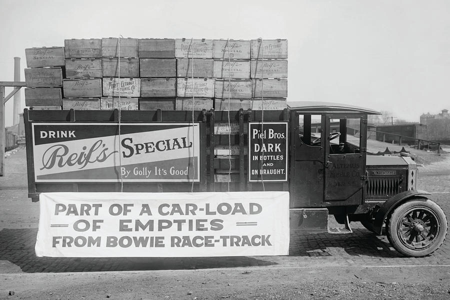 Truck load of empty bottles in boxes from racetrack Painting by Unknown