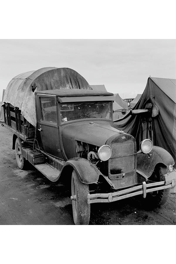 Truck Parked by Tent in FSA site Painting by Dorothea Lange