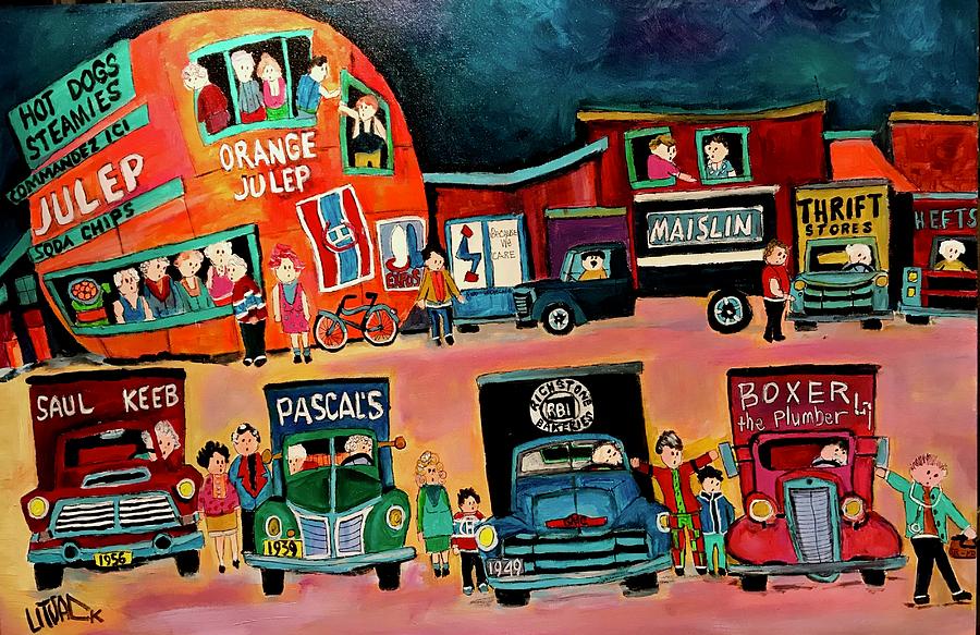 Trucking Muscle at the Orange Julep 1960s Montreal Memories Painting by Michael Litvack