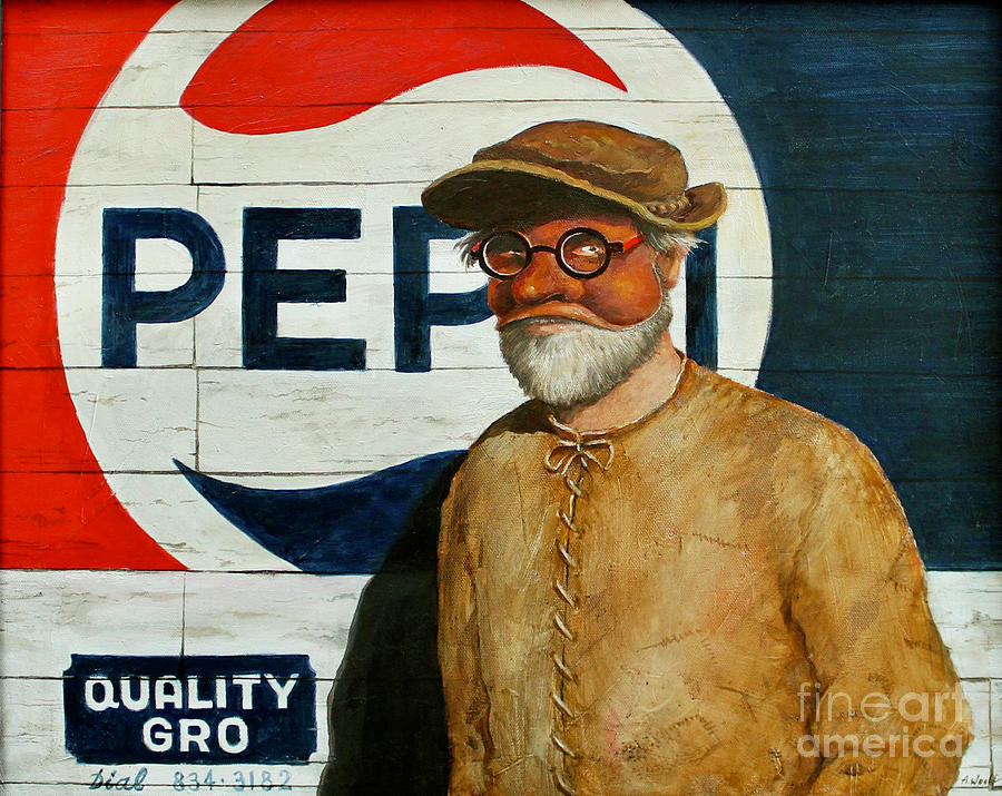 Commedia Del Arte Painting - Truffaldino with a Pepsi Sign by Anatol Woolf Commedia Del Arte Painting - Truffaldino with a Pepsi Sign by Anatol Woolf