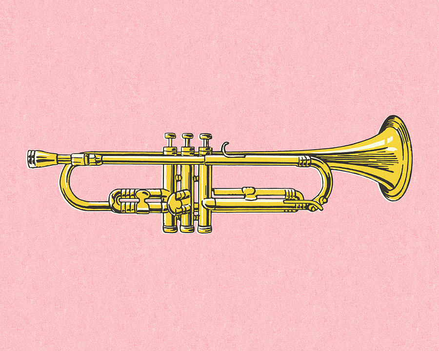 Music Drawing - Trumpet on Pink Background by CSA Images