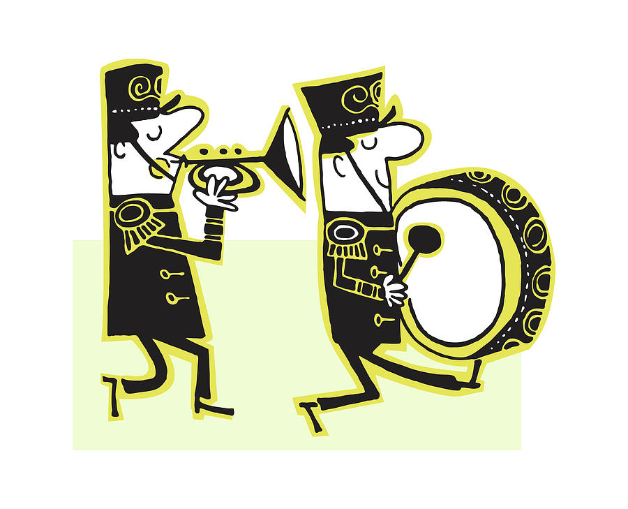 Music Drawing - Trumpeter and Drummer in Parade by CSA Images