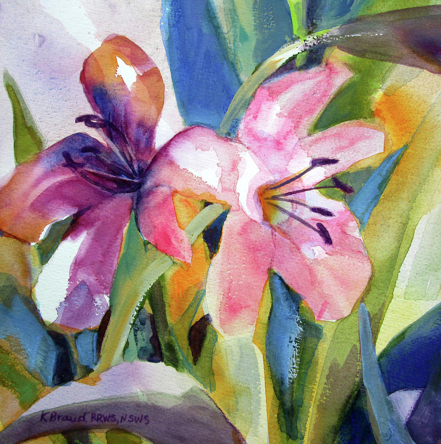 Trumpets of Lilies II Painting by Kathy Braud