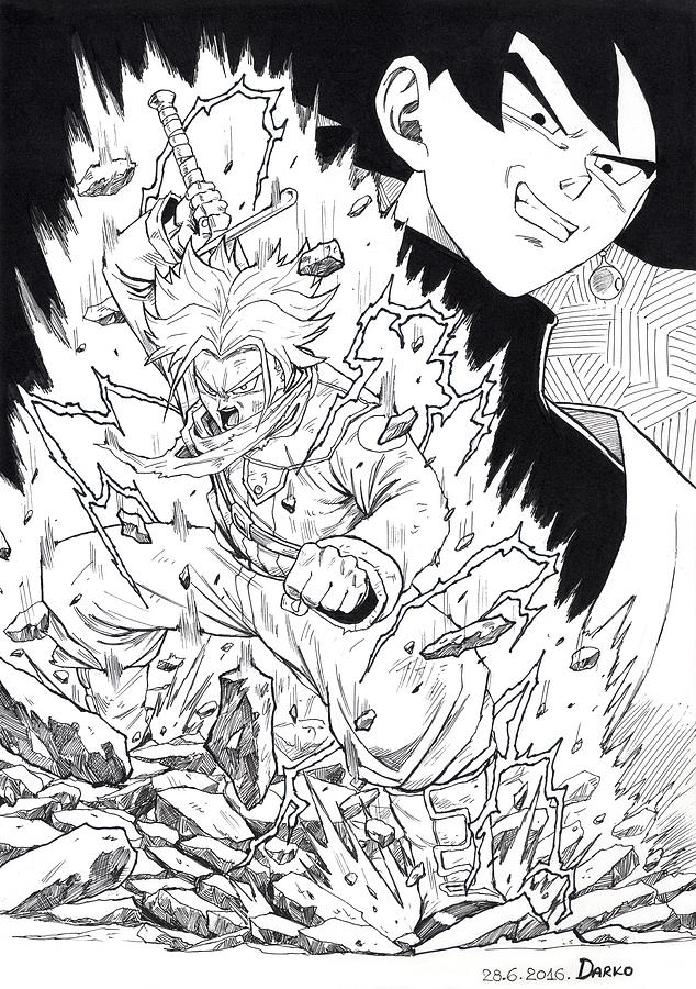 Trunks vs Goku Black Drawing by Darko Babovic