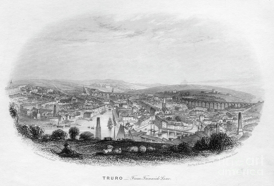 Black And White Drawing - Truro, From Trennick Lane, 1860 by Print Collector
