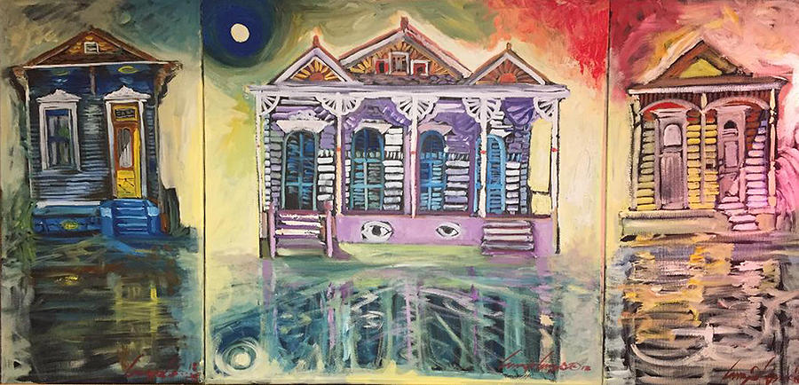 Tryptic on the Bayou New Orleans Painting by Amzie Adams