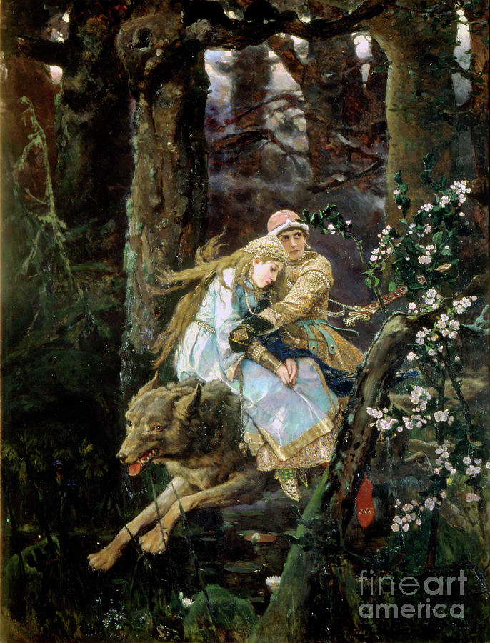 Tsarevich Ivan Riding The Grey Wolf Drawing by Heritage Images