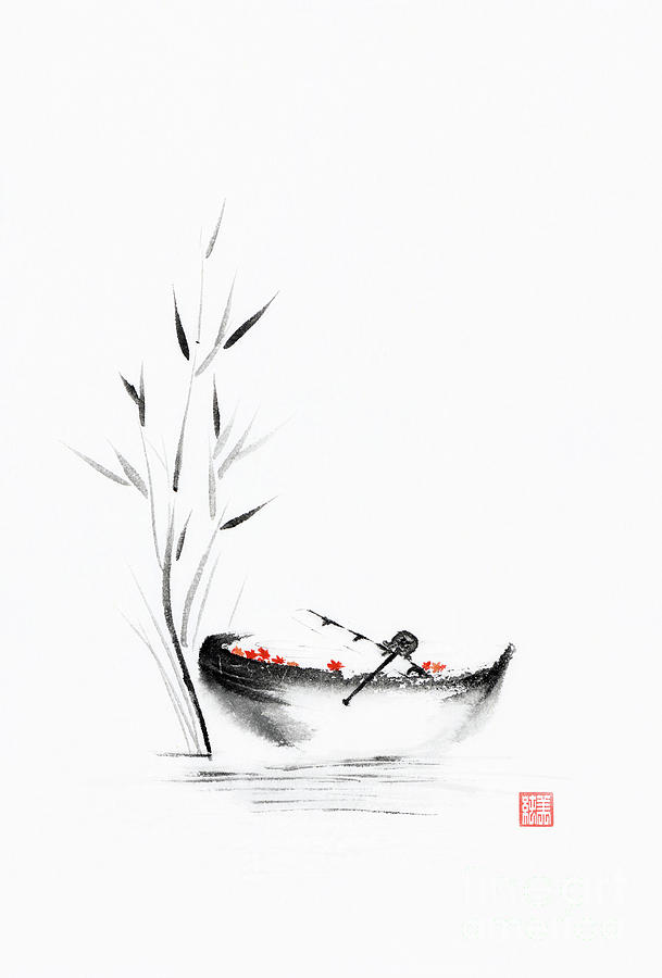 Tskukubai Japanese Traditional Wash Basin With Bamboo And Red Ma Painting By Awen Fine Art Prints