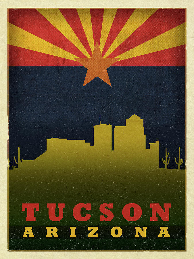 Tucson City Skyline State Flag Of Arizona Mixed Media by Design Turnpike