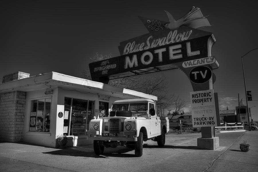 Tucumcari - Blue Swallow Motel 001 BW Photograph by Lance Vaughn