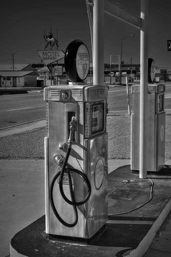 Vintage Photograph - Tucumcari - Vintage Conoco Gas Station 001 BW by Lance Vaughn