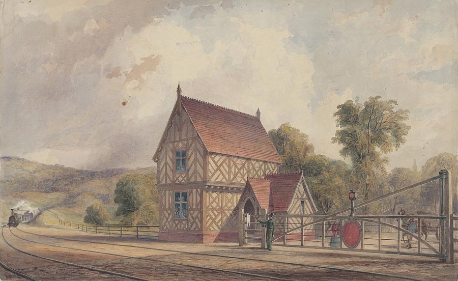 Tudor Style Rural Train Station And Railroad Crossing Painting by John Connell Ogle Tudor Style Rural Train Station And Railroad Crossing Painting by John Connell Ogle