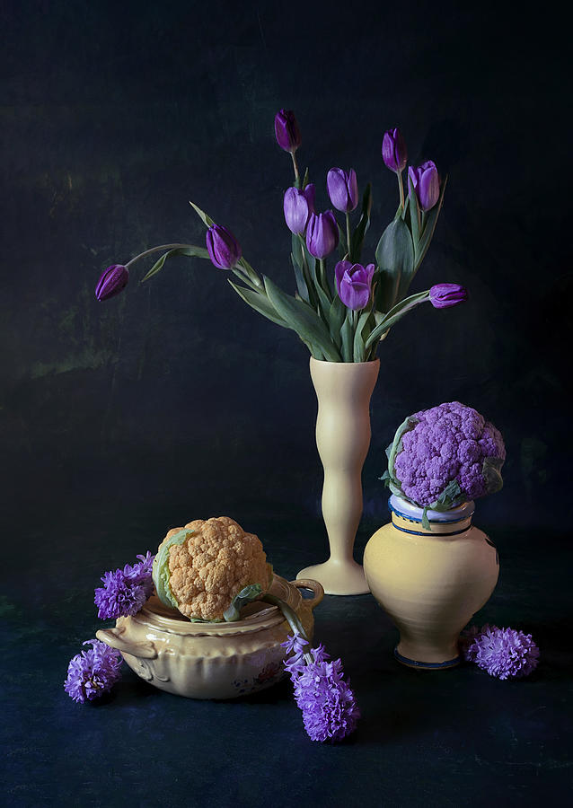 Cauliflower Photograph - Tulip And Cauliflower by Lydia Jacobs