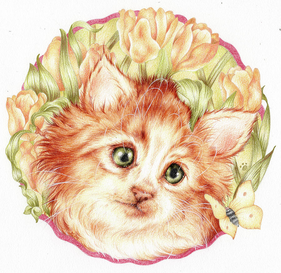 Tulip Kitten Painting by Cb Studios - Fine Art America