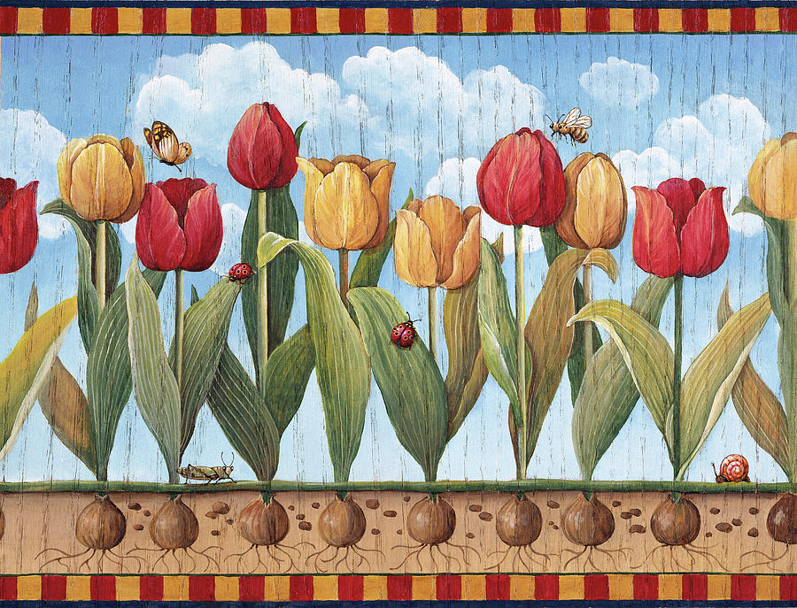 A Bee Painting - Tulips & Insects by Lisa Audit