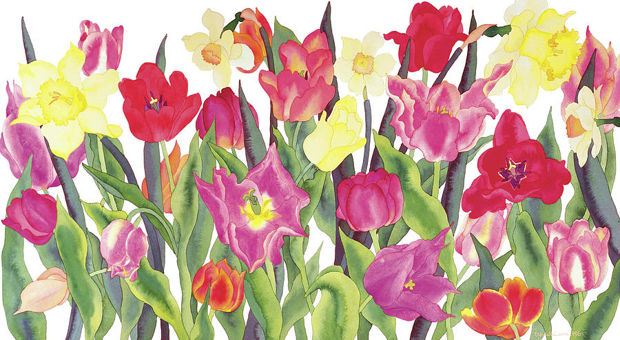 Tulip Painting - Tulips And Daffodils by Carissa Luminess