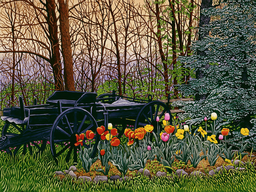 Tulips And Wagon Wheels Mixed Media by Thelma Winter