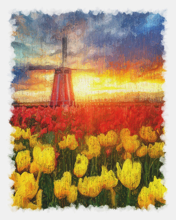 Tulips and Windmills - 02 Painting by AM FineArtPrints
