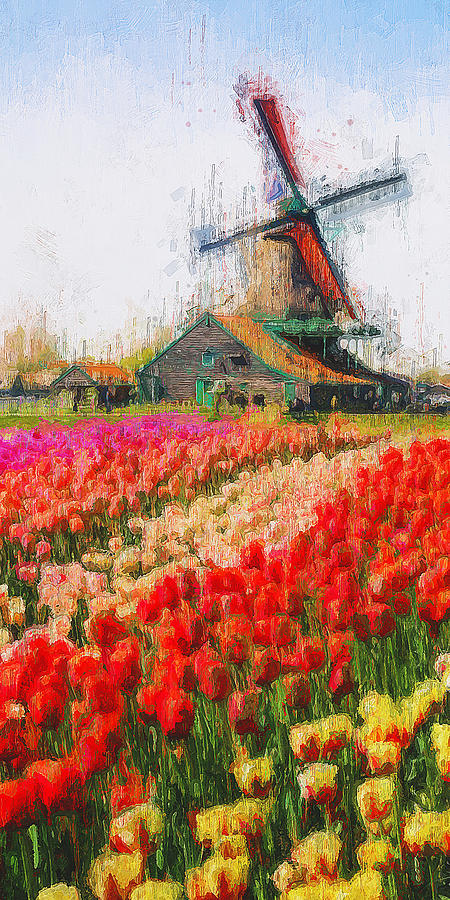 Tulips and Windmills - 03 Painting by AM FineArtPrints