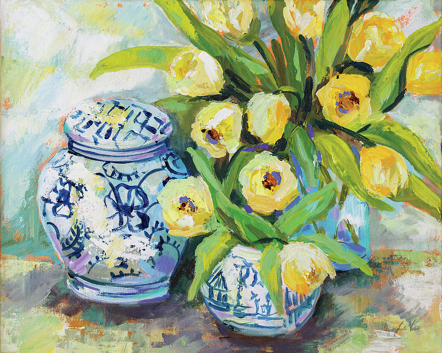 Flower Painting - Tulips Chinoiserie by Jeanette Vertentes