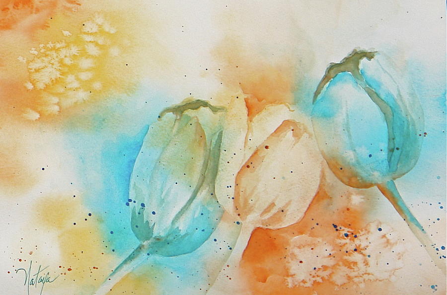 Tulips In Blue Painting by Nataya Crow