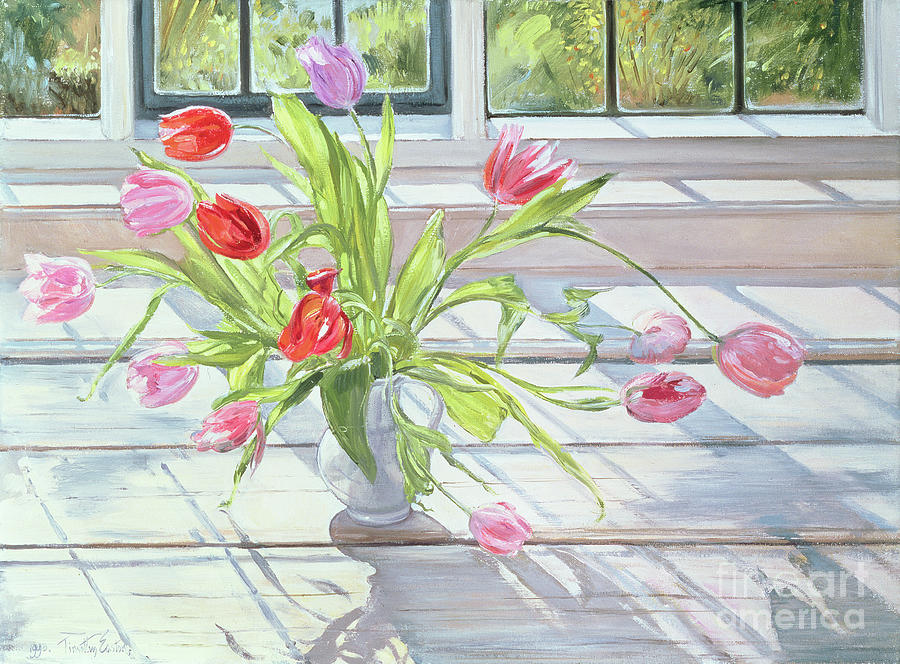 Tulips In The Evening Light Painting by Timothy Easton