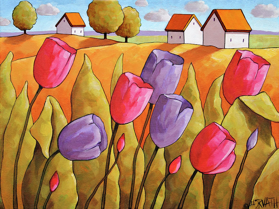 Flower Painting - Tulips Landscape Yellow by Cathy Horvath-buchanan