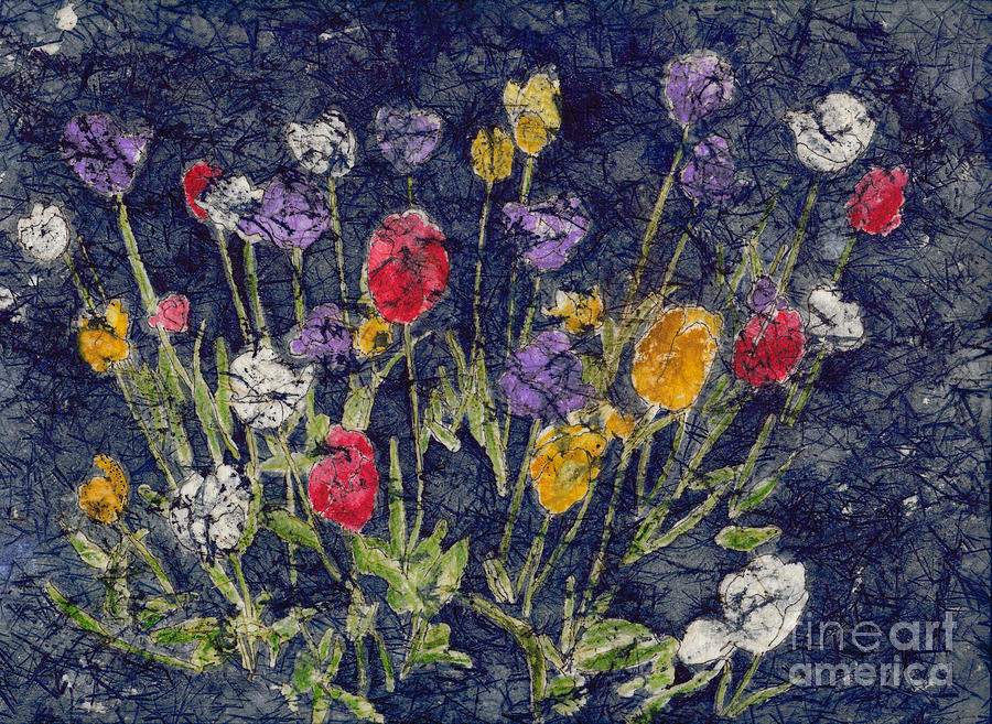 Tulips Watercolor Batik Painting by Conni Schaftenaar