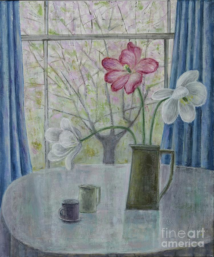 Tulips With Cherry Blossom Painting by Ruth Addinall