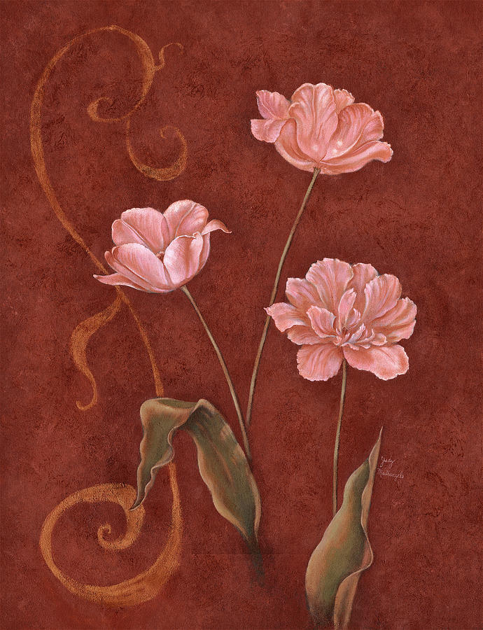 Flowers Digital Art - Tulips With Scroll 1 by Judy Mastrangelo Flowers Digital Art - Tulips With Scroll 1 by Judy Mastrangelo
