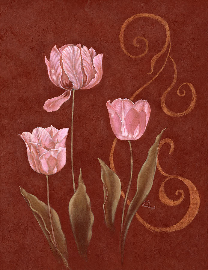 Flowers Digital Art - Tulips With Scroll 2 by Judy Mastrangelo Flowers Digital Art - Tulips With Scroll 2 by Judy Mastrangelo